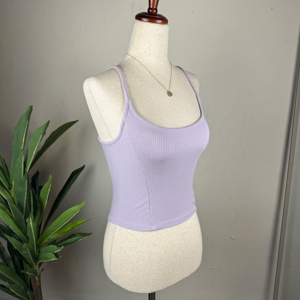 Balletcore Soft Girl Coquette BDG Tank Top Women Medium Lavender Ribbed Cropped - Picture 2 of 6
